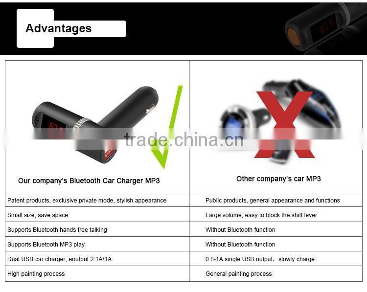 Free Sample BC08 fm transmitter bluetooth handsfree car kit MP3 player USB car charger