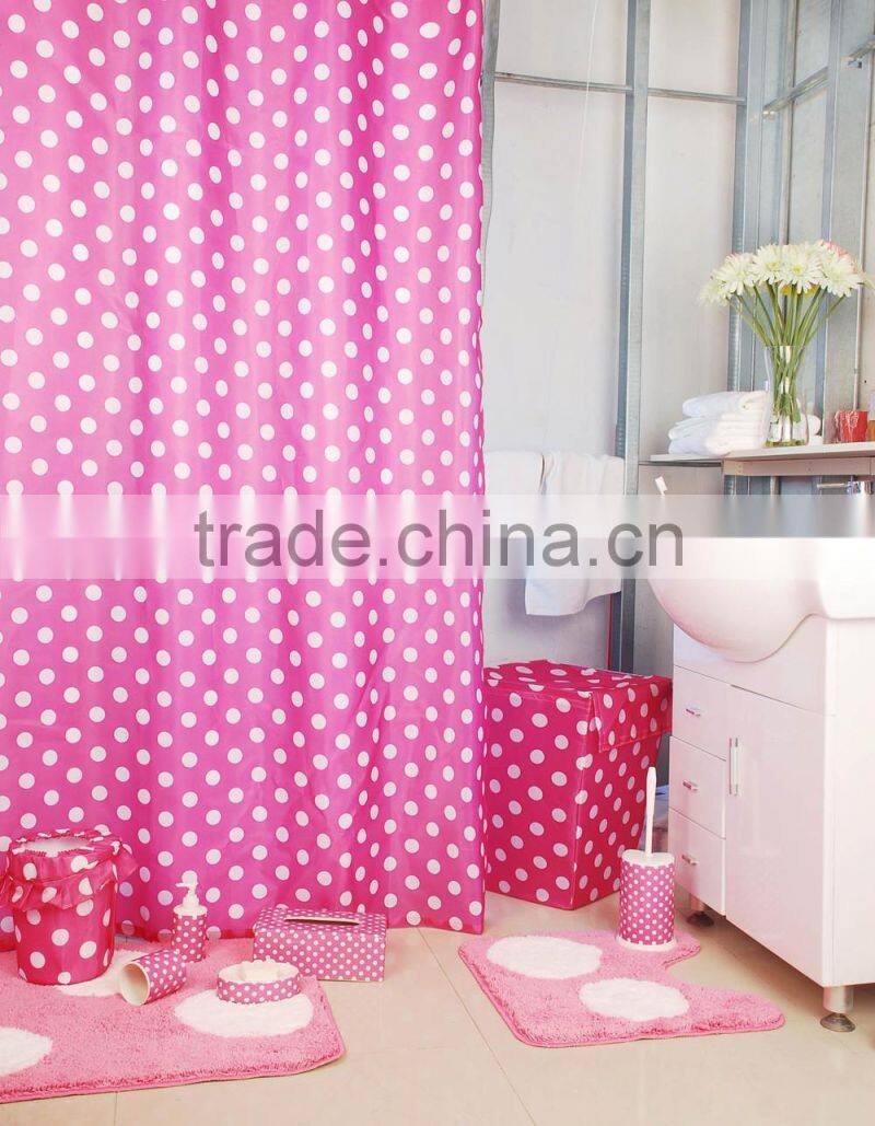 Polka Dot Pink shower curtain/bath mat set/ceramic bath accessories set