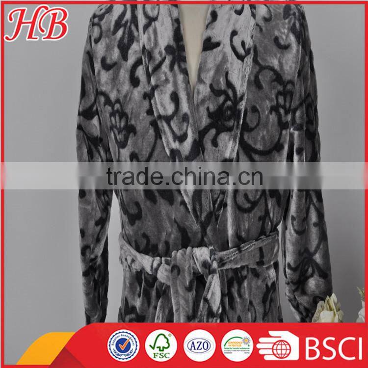 bottom print cut flannel fleece bathrobe