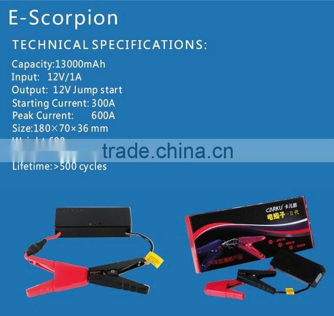 High quality Carku 13000mah peak 600amp 12v mini emergency car jump starters for gasoline and diesel car