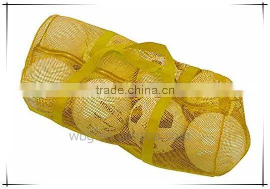 Yellow nylon drawstring mesh bag for tennis balls