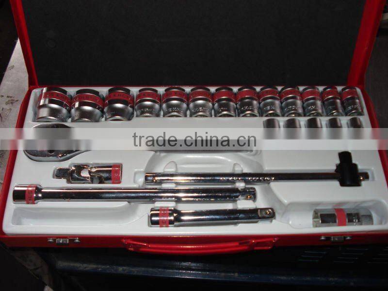 Chrome vanadium 12pcs socket set with red rim