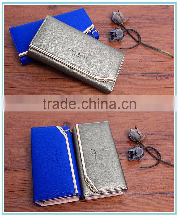 wholesale fashion lady buckle long clutch purse 3 fold wallet card women