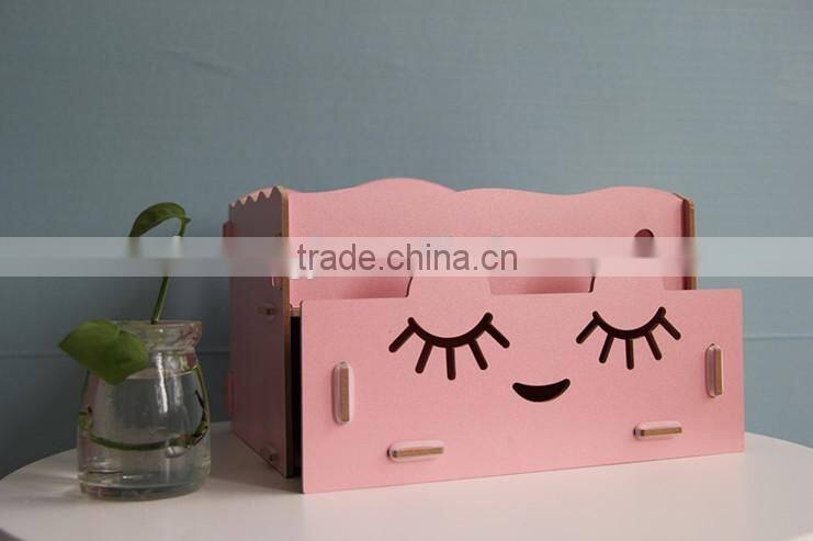 Wholesale pretty pink handmade houseware fold female storage comestic box & organizer for living room
