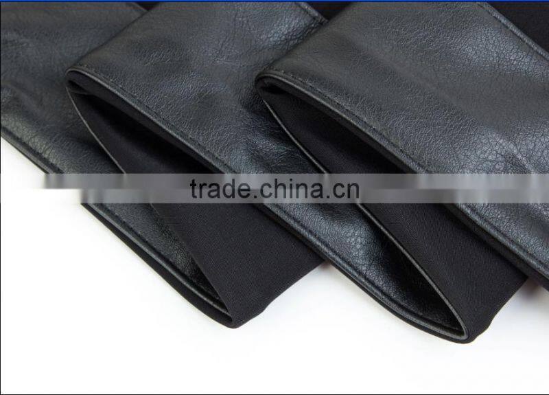 Ladies Side Spell Leather PU Zipper Leggings With Two Pocket Back