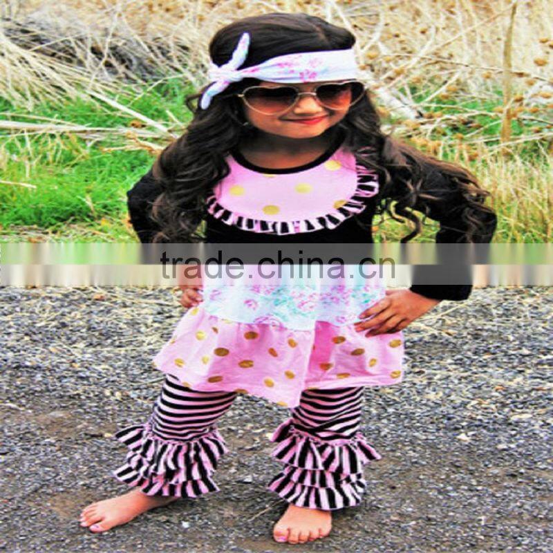 wholesale fall long sleeve children clothes floral baby girl boutique outfit