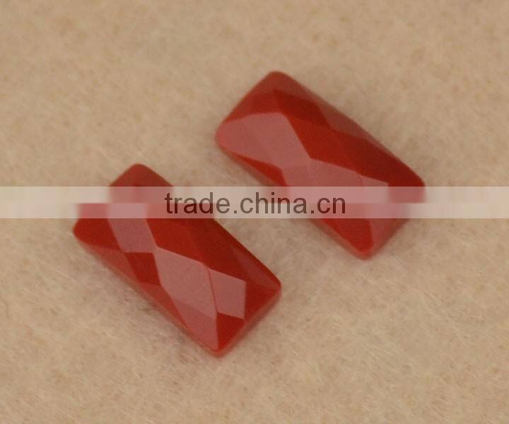 hot sell loose rectangle flat back checker cut glass red coral gemstone
