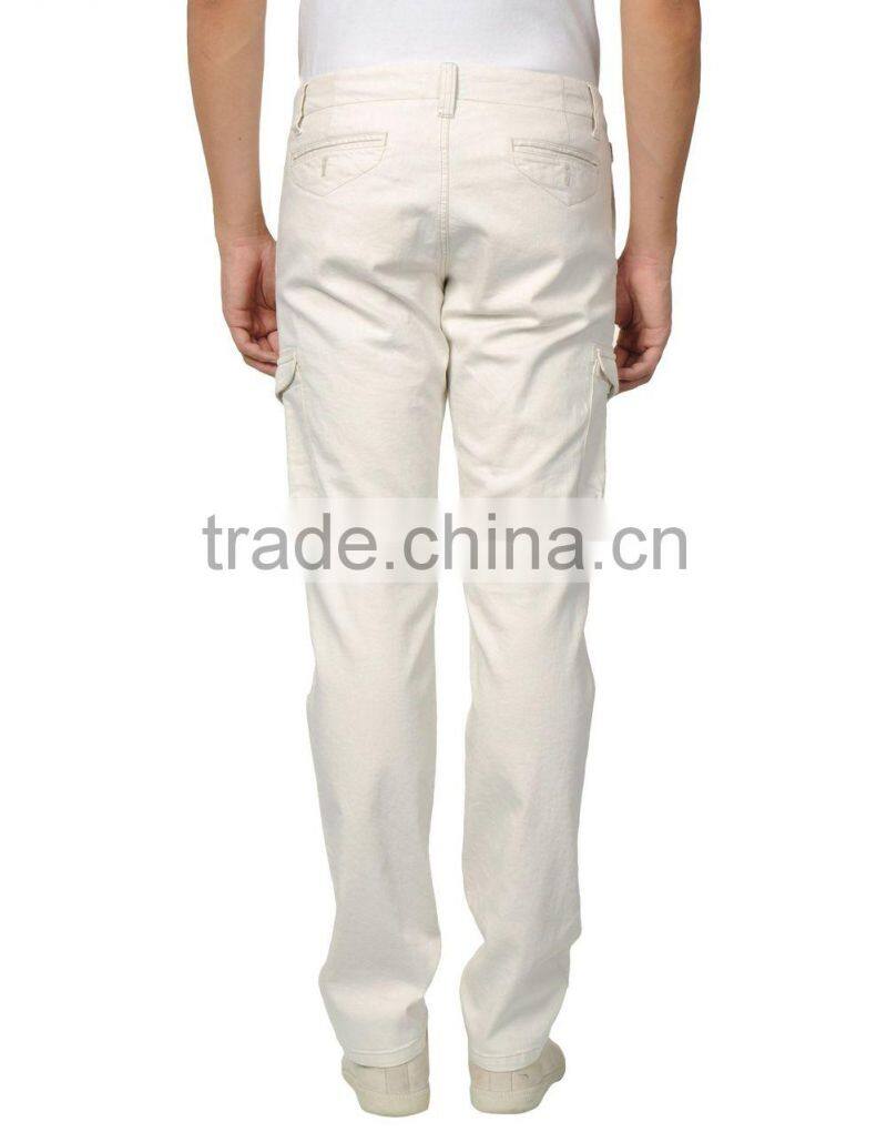 metal zipper white cargo pants for men