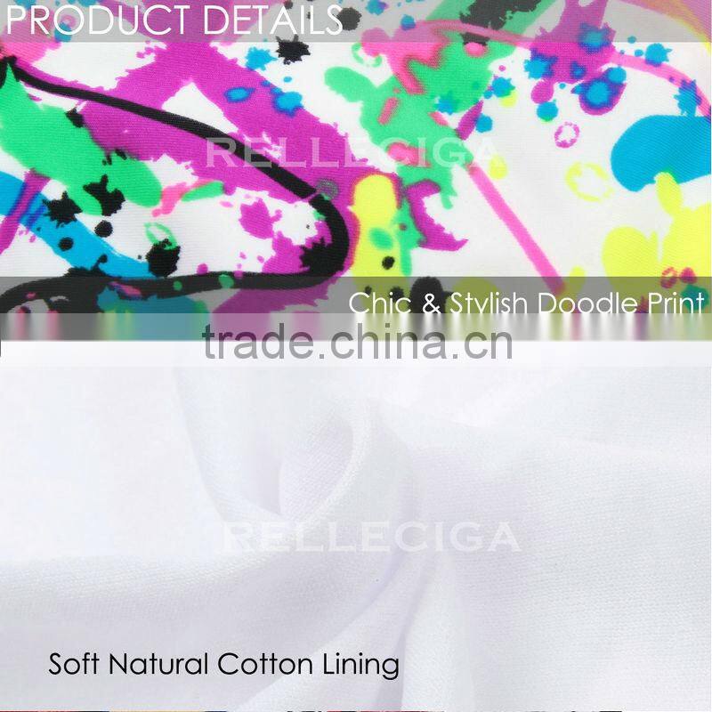 RELLECIGA 2016 Sexy Doodle Print Playful Ruffle Bandeau Bikini Swimwear
