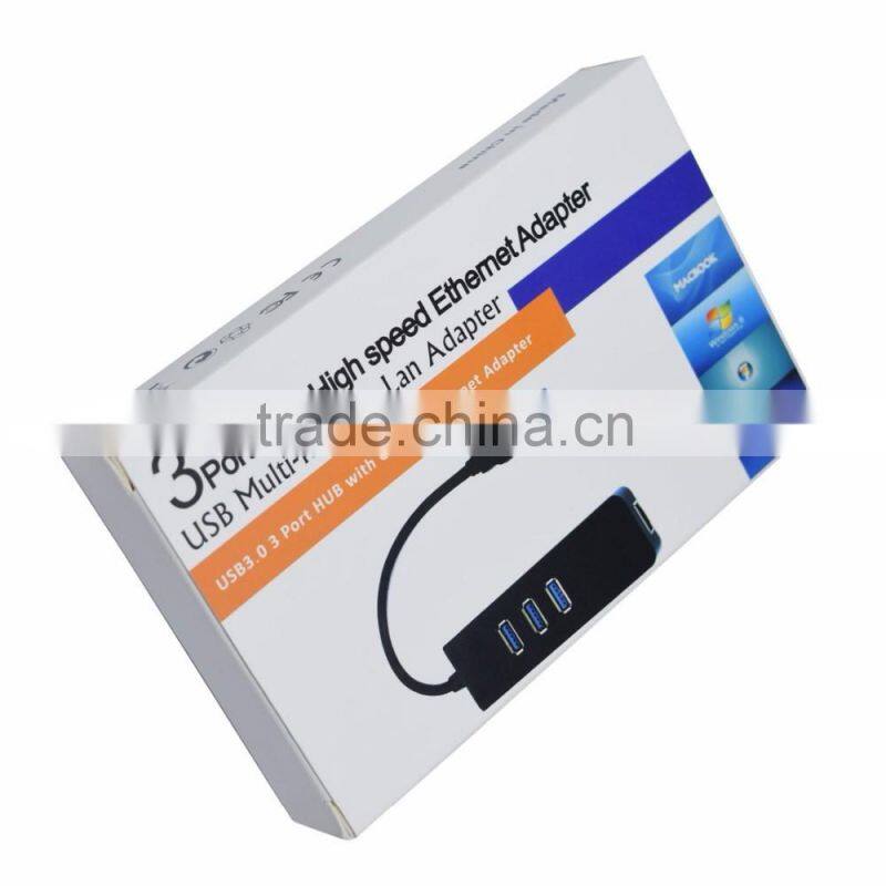 Super Slim USB 3.0 to 1000 Gigabit Ethernet LAN Wired Network Adapter USB 3.0 to RJ45 With 3 Port USB3.0 Hub