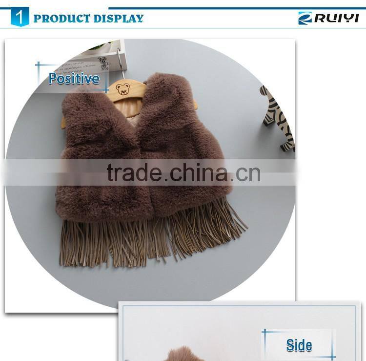 children winter wholesale clothes knitted brown rabbit fur vest apparel