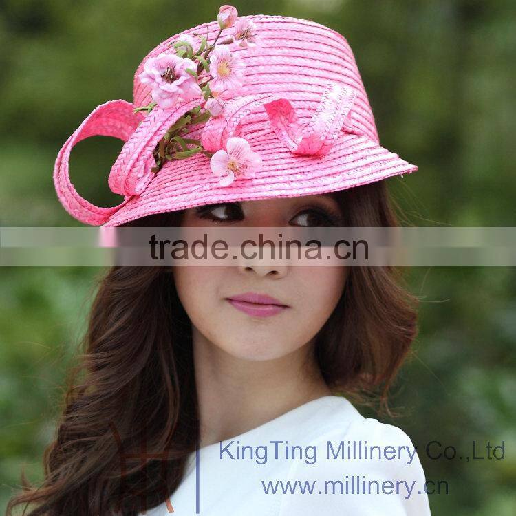 Summer / Spring Beautiful Pink Straw Hats For Young Lady