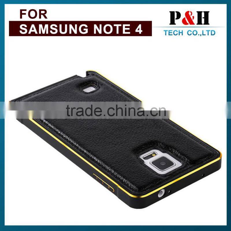 Metal Aluminum Bumper 5 Double Color Vintage Lychee Genuine Leather Back Cover Cases for Samsung galaxy Note 3 4