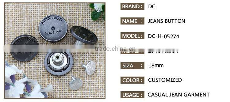Metal Carve Logo Customized Alloy Jeans Denim Button,Metal Button for Jackets