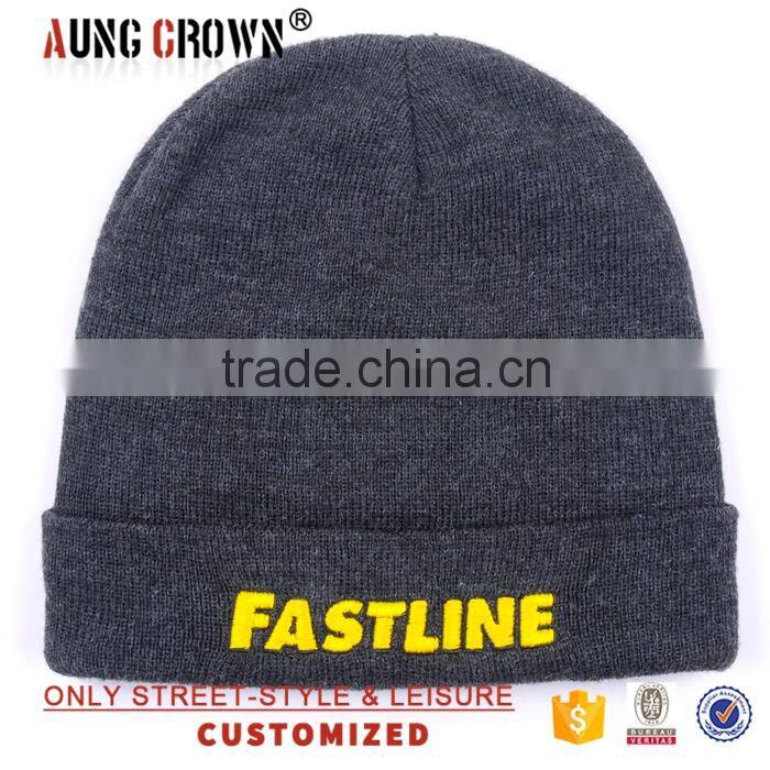 Fashion Dark Gray Custom Acylic Beanie Hat Knitted Hat