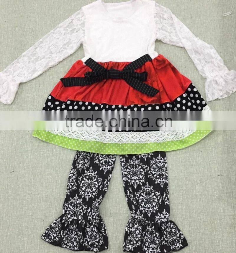 2015 lastest style IRL pic fashion baby girl children clothing outfit soft lace damask christmas girls outfits