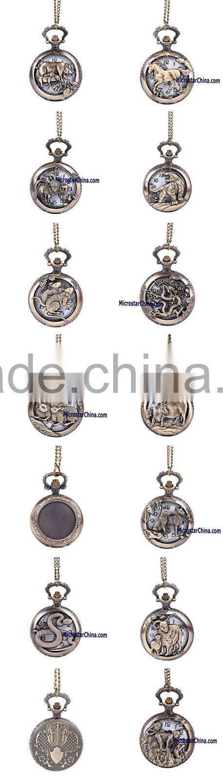 Vintage Bronze Chain Clock Pocket Watch