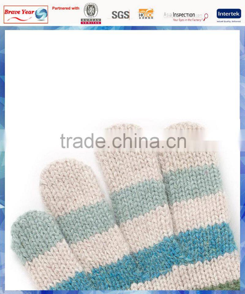 multi color stripe knitted woolen gloves for women