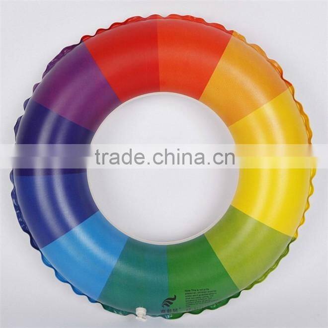 Factory wholesale Rainbow color air inflatable swim ring for adult and children pool water floatable swimming neck ring