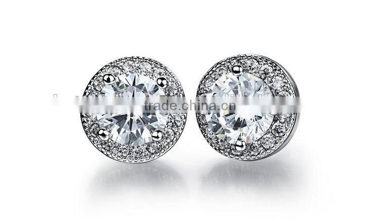 KSTONE 2015 shiny white gold stud earring with CZ black stone
