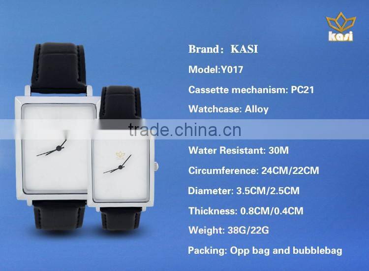 Top selling time display slim stone waterproof black genuine leather quartz couple watch Y017