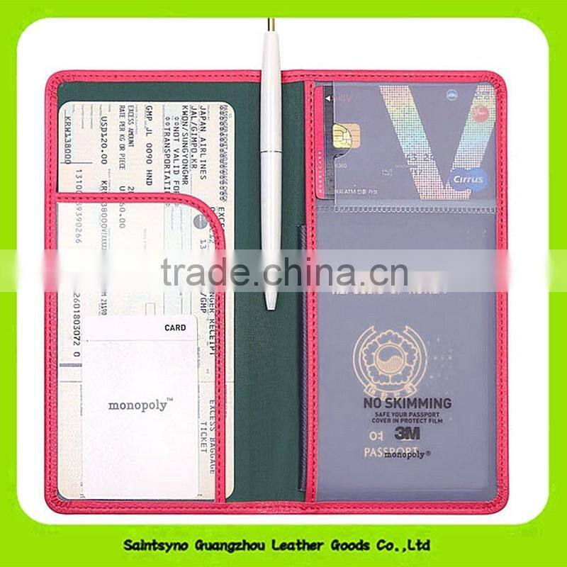 16227 Popular Multi-functional Wax Leather Passport Holder and Ticket Holder Leather Travel Wallet