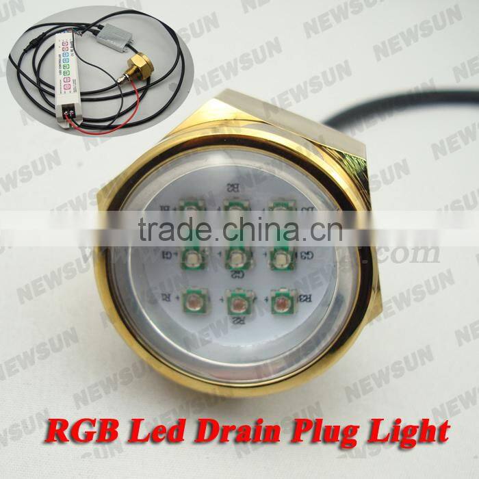 New Marine Part 27W LED Underwater Drain Plug Lighting RGB LED Marine Light No drilling hole LED drain plug light/yacht light