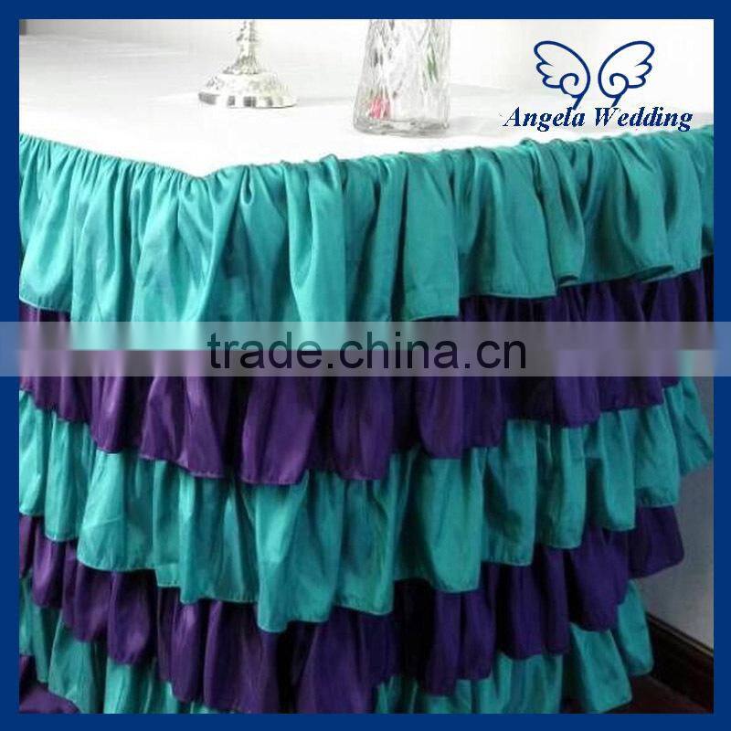 SK009A New 2015 five tiered ruffled pleated christmas steps in party purple and green table skirt