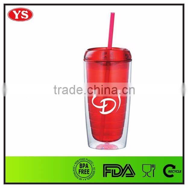 16oz insulated double wall plastic promotional coffee tumbler with straw