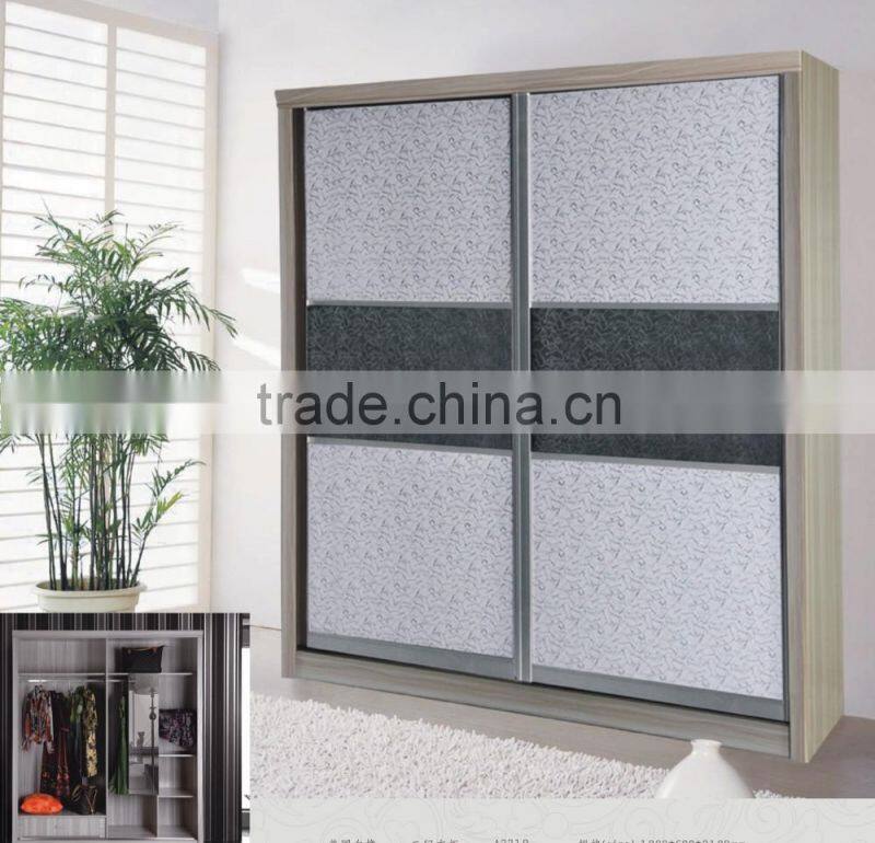 High quality glossy panel material sliding door wardrobe with mirror