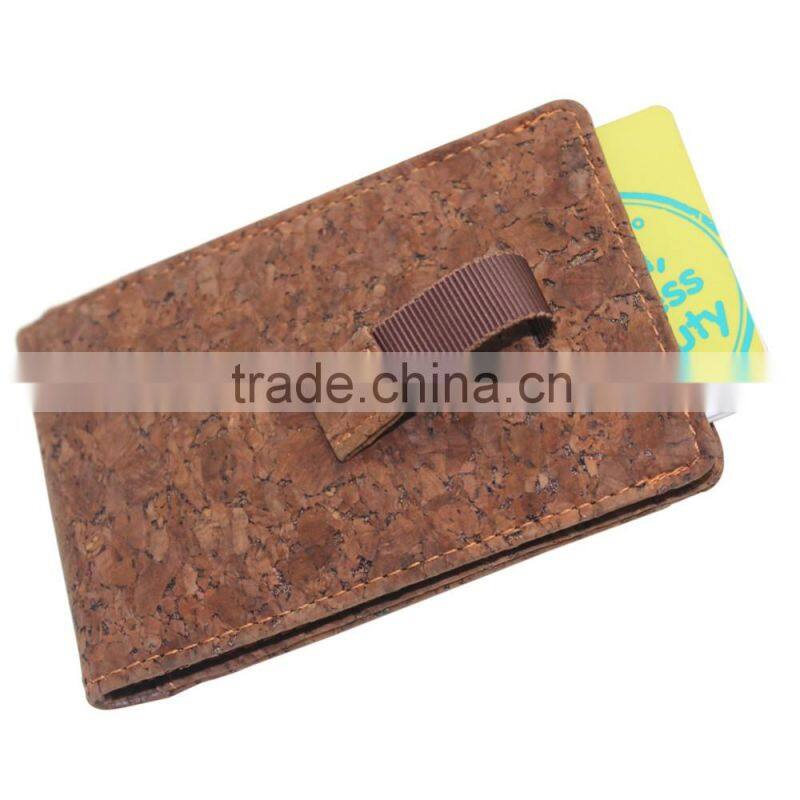 Custom design cork fabric RFID credit card business id brown card holder