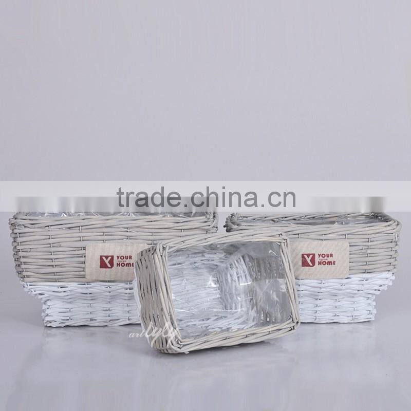 Unique vintage handwoven wicker Christmas gift basket empty with ribbon garden planter moulds