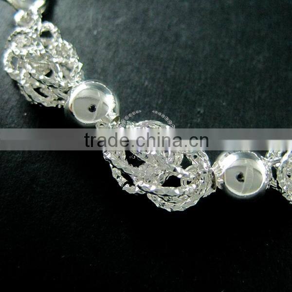 20cm silver plated brass faceted round beads link fashion DIY bracelet supplies 1900070