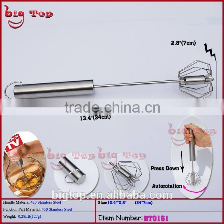 BT0159 14" Whisk with 430 Stainless Steel Handle 14" Stainless Steel Rotary Egg Beater 14" Rotating Egg Beater With Hook