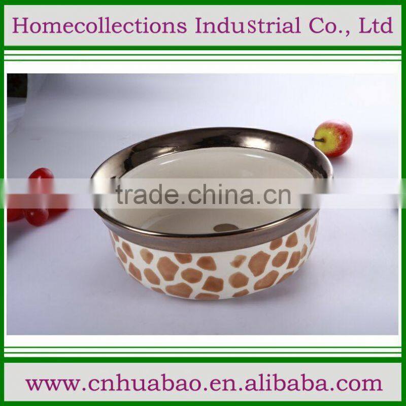 Superior quality stainless steel 18/8 pet bowl with melamine base, single dog feeder with leopard printed
