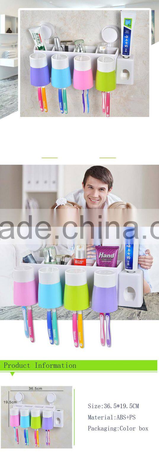 Promotional ABS PS Wall-Suction Creative 8 Toothbrush Holder 4 Cups Hanger Toothpaste Dispenser
