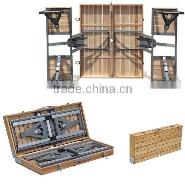 wooden picnic folding table with seats