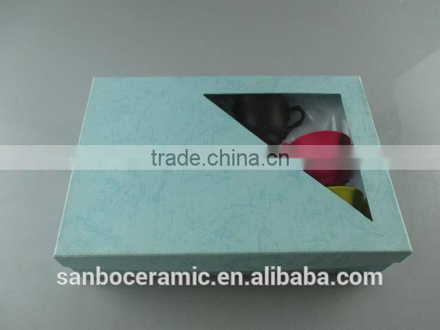 Matte Colorful ceramic coffee cup set, Mini Ceramic Cup and Saucer Box