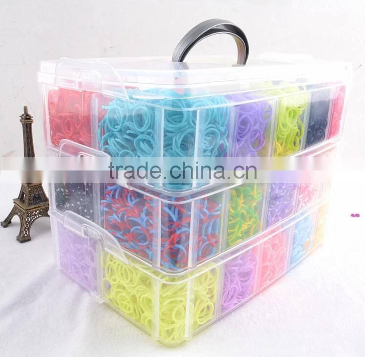 High Quality Rubber Loom Band Kit Kids DIY Bracelet Silicone Crazy Loom Bands 3 layers Box Family Loom Kit Set Refills