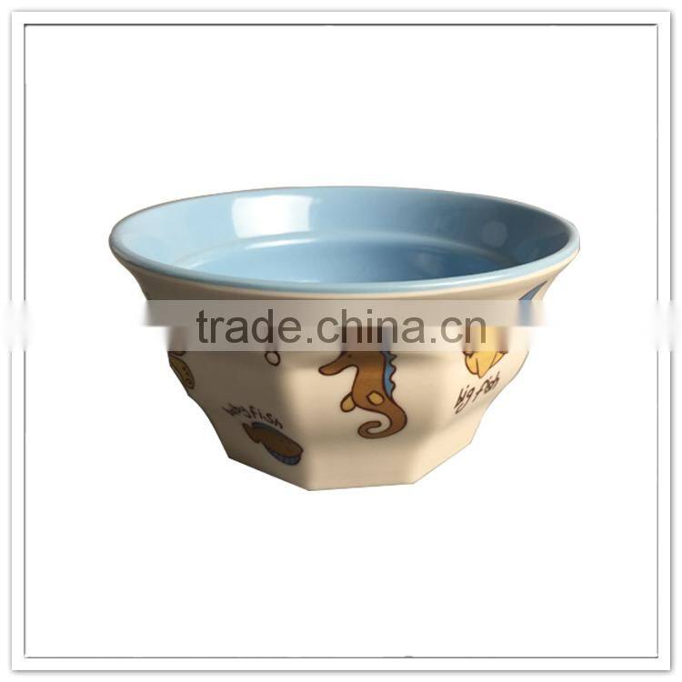 Western style dishwasher safe unbreakable lovely seahorse printing thick bowl plastic melamine food bowl, wholesale kids bowl