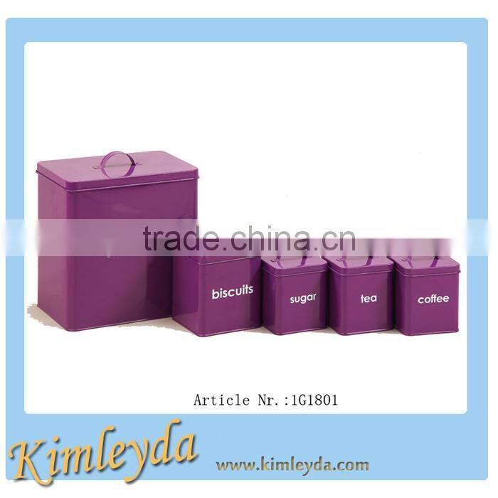 5 pcs of Kitchen Storage Purple Large Metal Storage Bins with handle