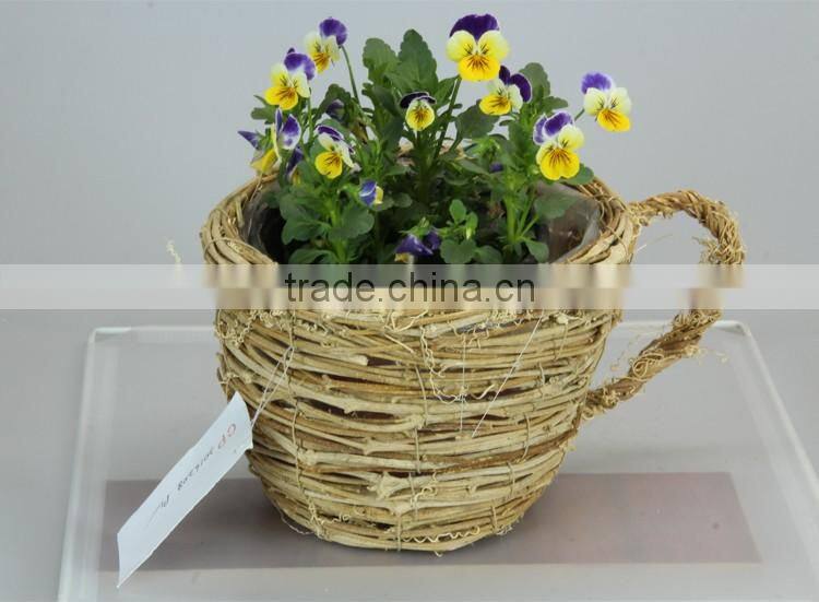 Round natural rattan woven cup type flowerpot