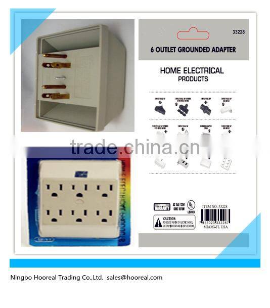 6 Outlets Ground Surge Protector Indoor AC Power Wall Tap With Anchor Screw UL Grounding Power Adapter White