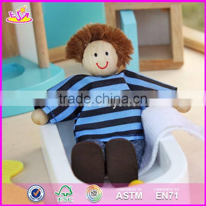 2017 new design pink girls pretend play wooden doll house toys W06A170