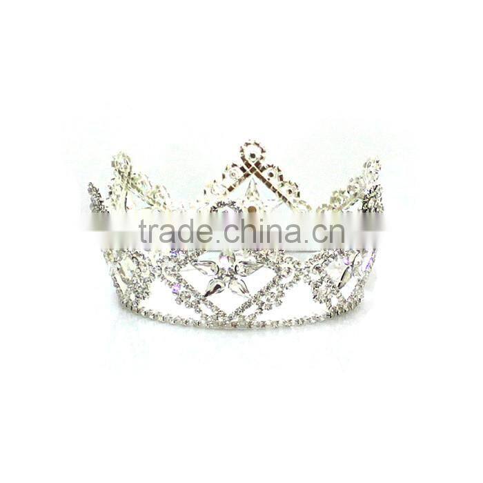 Fashion Rhinestone Silver Plating Wholeround Women Adult Tiaras Crown Pageant Accessories