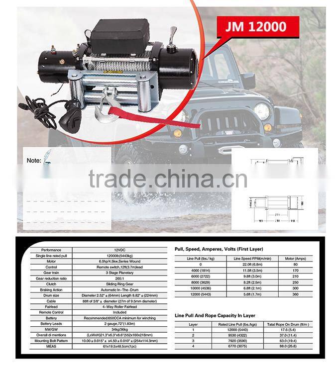 Marine Wholesale manufauturer High Quality Of 12000 lbs Winch For Auto Off-road