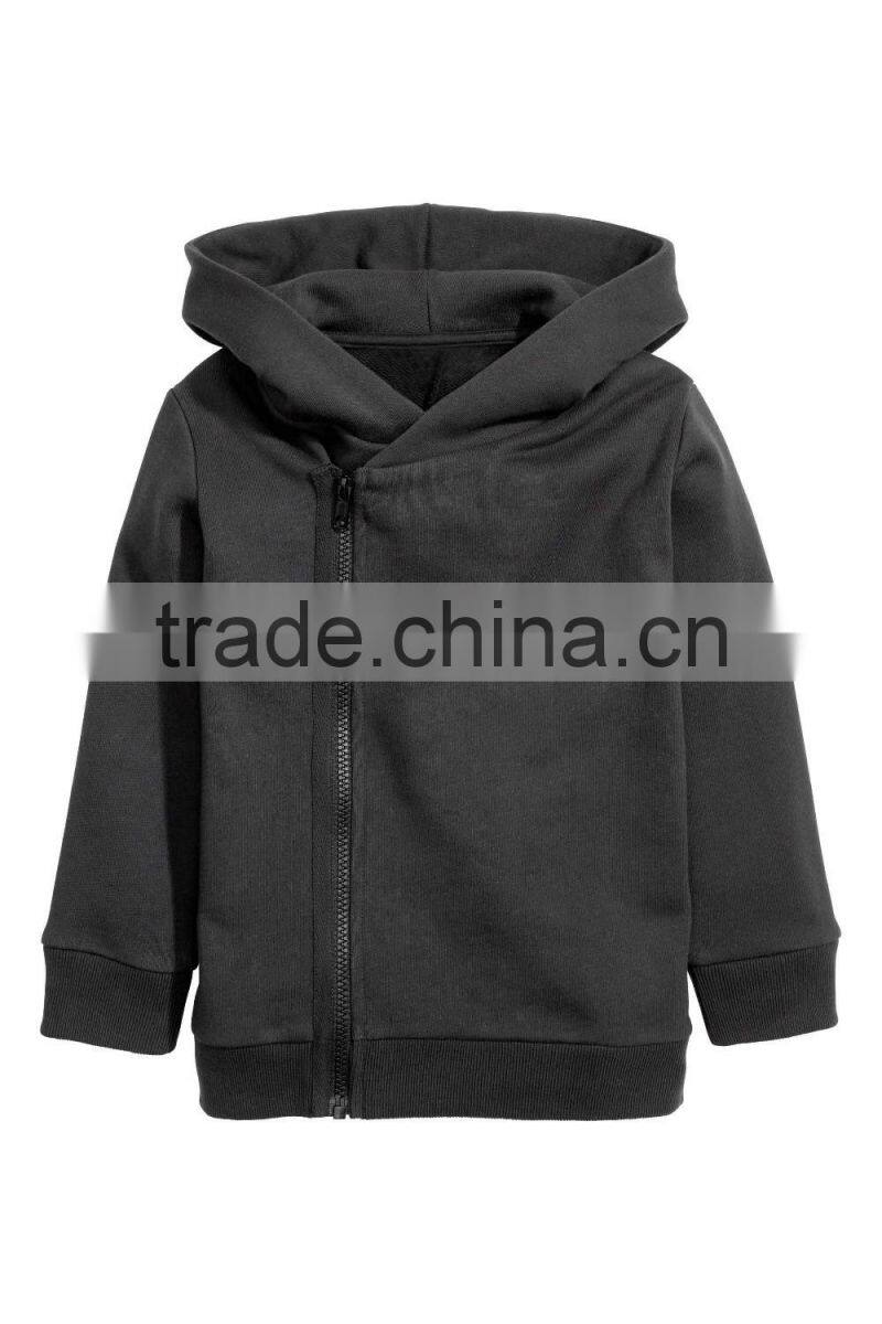black cotton fleece plain zipper up baby hoodie