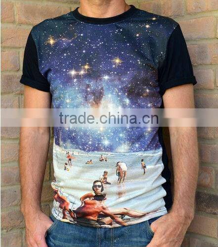 Mens Black Cosmic Beach Sublimation Full Graphic Print Tshirt