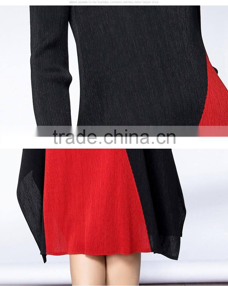 High elastic pleat asymmetrucal spring women dress