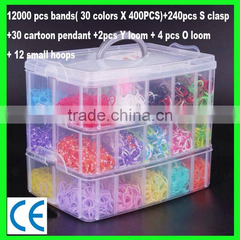 rainbow color silicone band loom kits/ DIY rainbow rubber band bracelet /colorful latex free loom bands